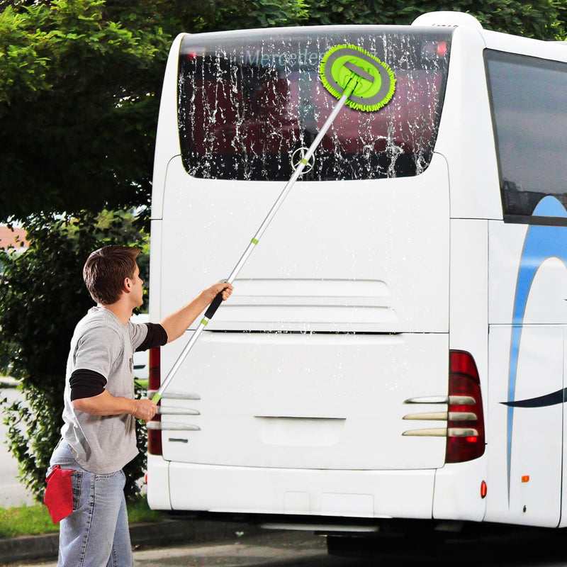 Ordenado 62" Car Wash Brush Kit Mitt Mop Sponge with Long Handle Chenille Microfiber Car Cleaning Brush Kit Supplies Car Washing Mop Kit Car Care Kit of Scratch-Free Replacement Head for Car RV Truck A-green