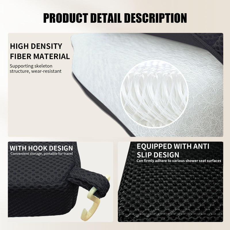 2 Pack Shower Bench Cushion, Soft Chair Pad for Elderly Bathing, Easy to Clean & Quick Dry, 4D air Fiber Material, Suitable for Shower Seat Cushion, Bathtub Baths, Poolside Rest, Black