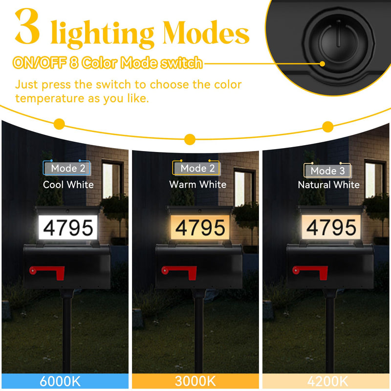 LumiZen Solar Address Sign,Double-Sided 3-Color Lighting LED Mailbox Number Plaque,Waterproof Outdoor Address Plaque for Mailbox Topper, Address Numbers House Numbers