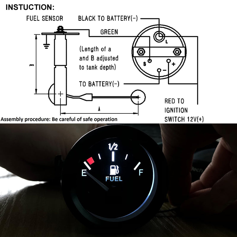 52mm Fuel Level Gauge Kit with Fuel Tank Sending Unit Boat Fuel Sender Unit Fuel Sender Fuel Water Level Sensor 2" Fuel Tank Meter 12V Universal