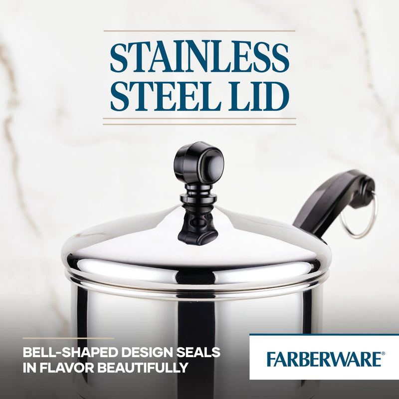 Farberware Classic Series Stainless Steel Sauce Pan with Lid, 1-Quart, Sauce Pans, Silver Saucepan (1 Quart)