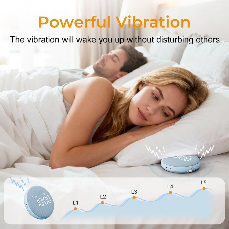 Gianna Alarm Clock for Heavy Sleepers - Vibrating Alarm Clock, 3 Wake Modes, Auto-Dimming, Rechargeable Battery Operated Bed Shaker for Bedroom and Travel Blue
