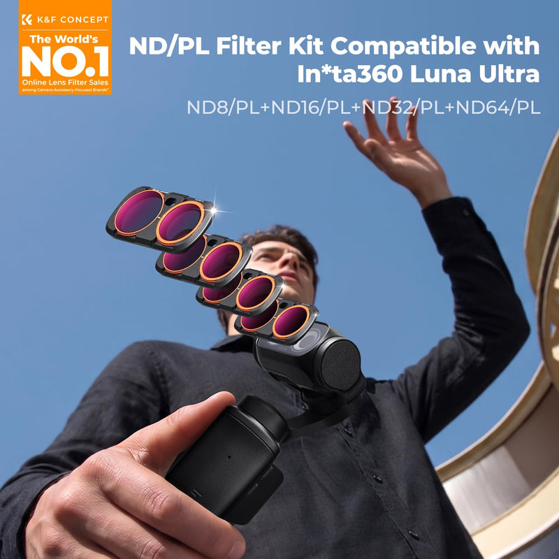 K&F CONCEPT 6-Pack Filter Kit Compatible with Insta360 Luna Ultra | UV+CPL+ND16/PL+ND32/PL+ND64/PL+ND256/PL Filter with Magnetic Mount, Optical Glass, Ultra-Slim, Stowable for Vlog, FI061