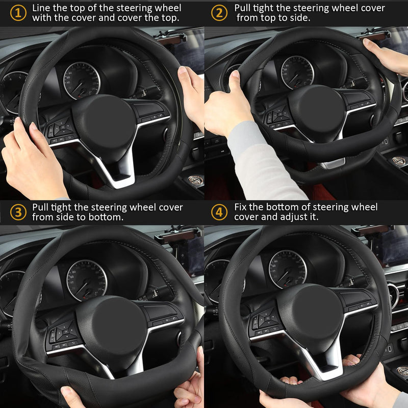 West Llama Flat Bottom Car Steering Wheel Cover for Nissan,D Shaped Steering Wheel Cover for Rogue,Altima,Kicks (Black-Standard Size) D-Shaped-Standard size (14 ½''-15'') B-Black