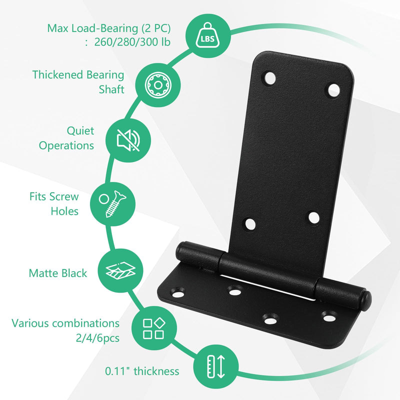 6 inch Gate Hinges,280 Lbs Capacity, Matte Black Hinges,4 Pack Heavy Duty Door Hinge, T-Strap Shed Gate Hinges, Wrought Hardware for Wooden Fences, Barn Door Hinge(6“-6 pcs-Matte Black) 6“-6 pcs-Matte Black
