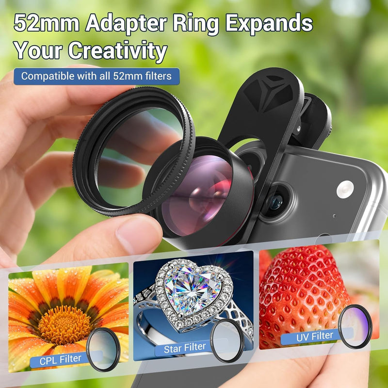 35X Macro Lens Kit for Smartphone with CPL Filter, HD Magnifier Photography Lens with Universal Lens Clip, Phone Camera Lens Attachment for iPhone 17/16/15/12/11 Samsung & Android Phone