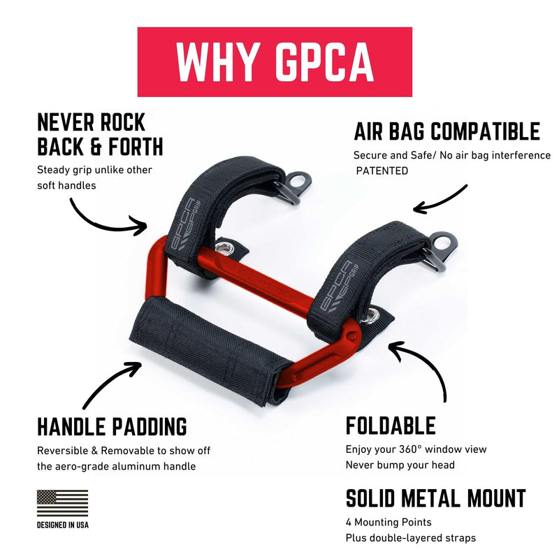 GPCA GP Grip Air Grab Handles Designed for 2024+ Jeep Wrangler JL 4xe w/Airbag Compatible - Aero-Grade Aluminum, Patented Foldable Design, Easy Installation Firecracker Red 2 Pack for Jeep Wrangler & Gladiator 2024+