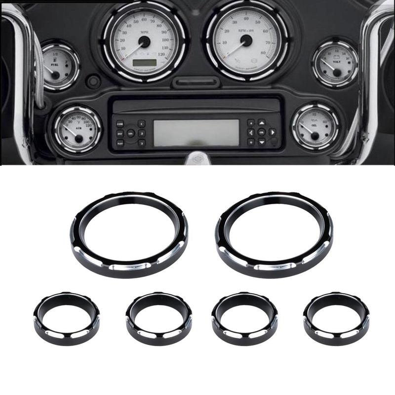 KATUR 4" Speedometer Cover Electra Glide Gauge Cover Road King 2" Gauge Cover Road Glide Gauge Burst Bezel Kit Compatible with Har Ley Street Glide 1996-2013 02 03 04 05 06 07 08 (Black) Black