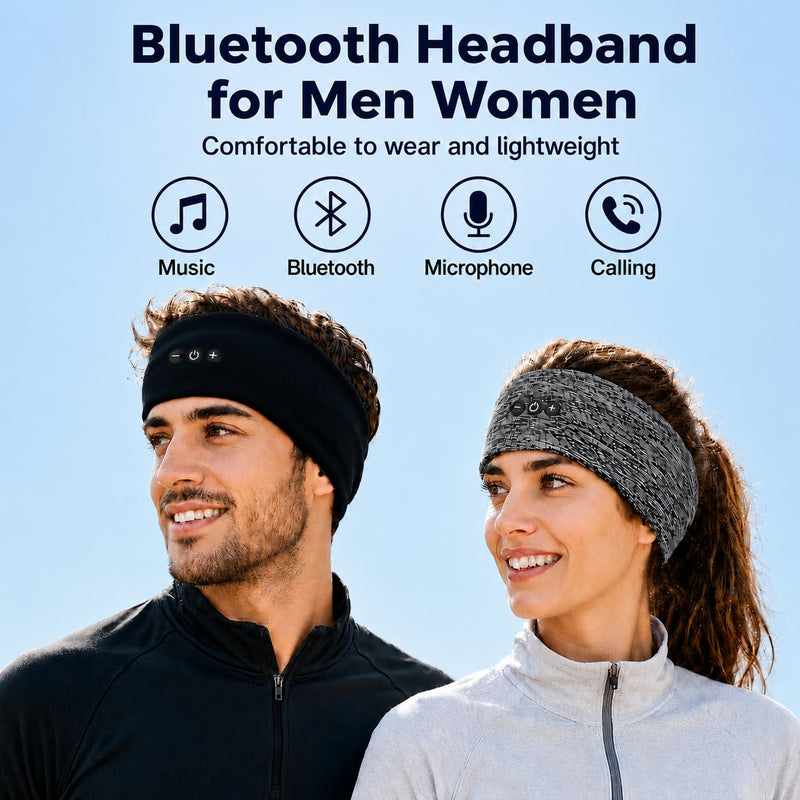 2-Pack Sleep Headphones Bluetooth Headband with Thin Speakers-Black&Gray | Headband Headphones for Sleeping & Sports, No Ear Pressure for Side Sleepers,12-Hour Battery, Works with All Bluetooth Device Black&Grey