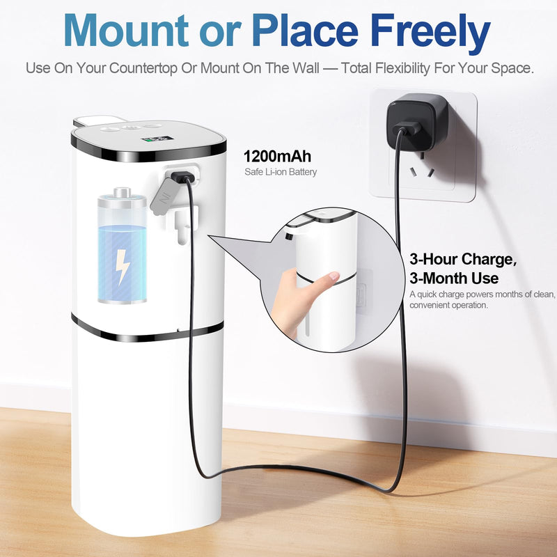 Automatic Liquid Soap Dispenser, 9 Adjustable Levels, 380ml/12.8oz, Touchless Hand Soap or Dish Soap Dispenser,IR Sensor & Display,Wall-Mount or Tabletop Use for Bathroom Kitchen White Gel