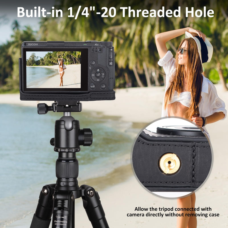 MUZIRI KINOKOO Genuine Leather Case for Ricoh GR IV/GR III/GR III X | Protective Case for GR IV/GR III/GR IIIX Camera,with Opening Bottom and Hand Grip Design,with Screw for Tripod Mounted -Black Black
