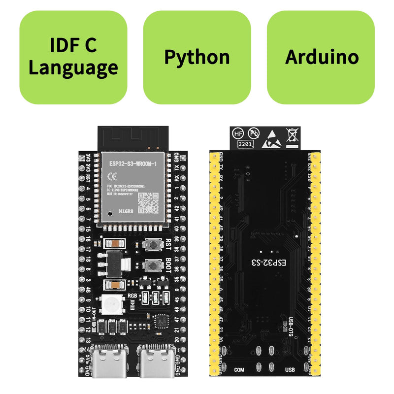 5pcs Pre-Soldered ESP32-S3-DevKitC-1-N16R8 Development Board Integrated 2.4GHz WiFi Bluetooth 5.0 ESP32-S3-WROOM-1 Microcontroller Processor Dual Type C Interface for Arduino 5pcs N16R8