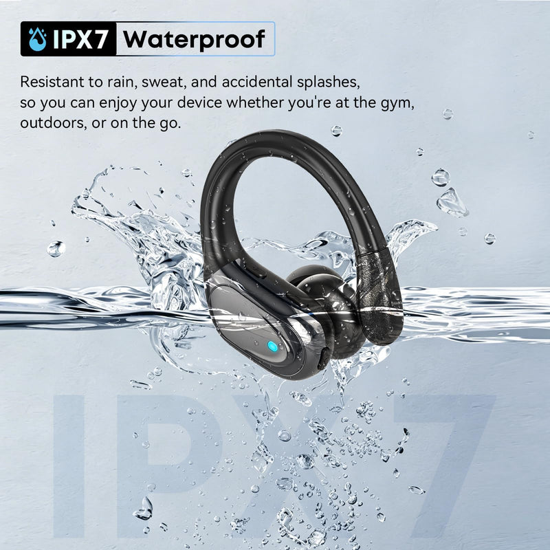 HAOYUYAN Wireless Earbuds, Sports Bluetooth Headphones, Noise Canceling Ear Buds with 80hr Playtime, LED Power Display, IPX7 Waterproof Earphones for Gym/Workout Black