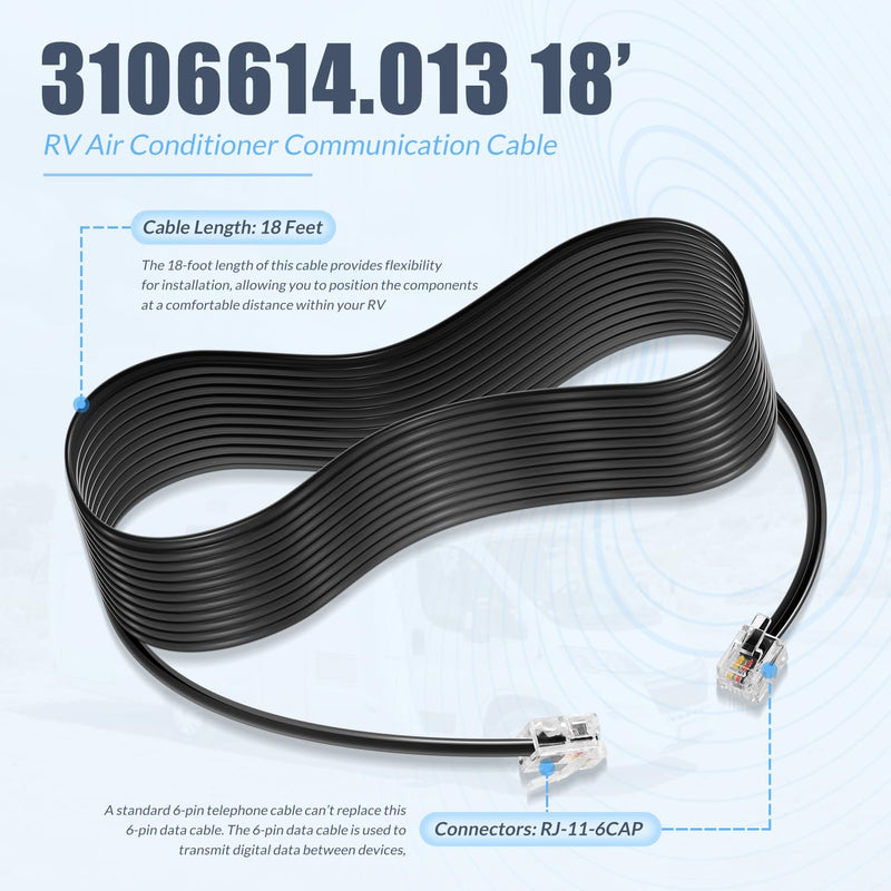 3106614.013 18’ RV Air Conditioner Communication Cable Fit for Dometic Multi-Zone Thermostats CCC and CCC II, Plug-and-Play, Replace for 3308013.006 3106614.013 18’