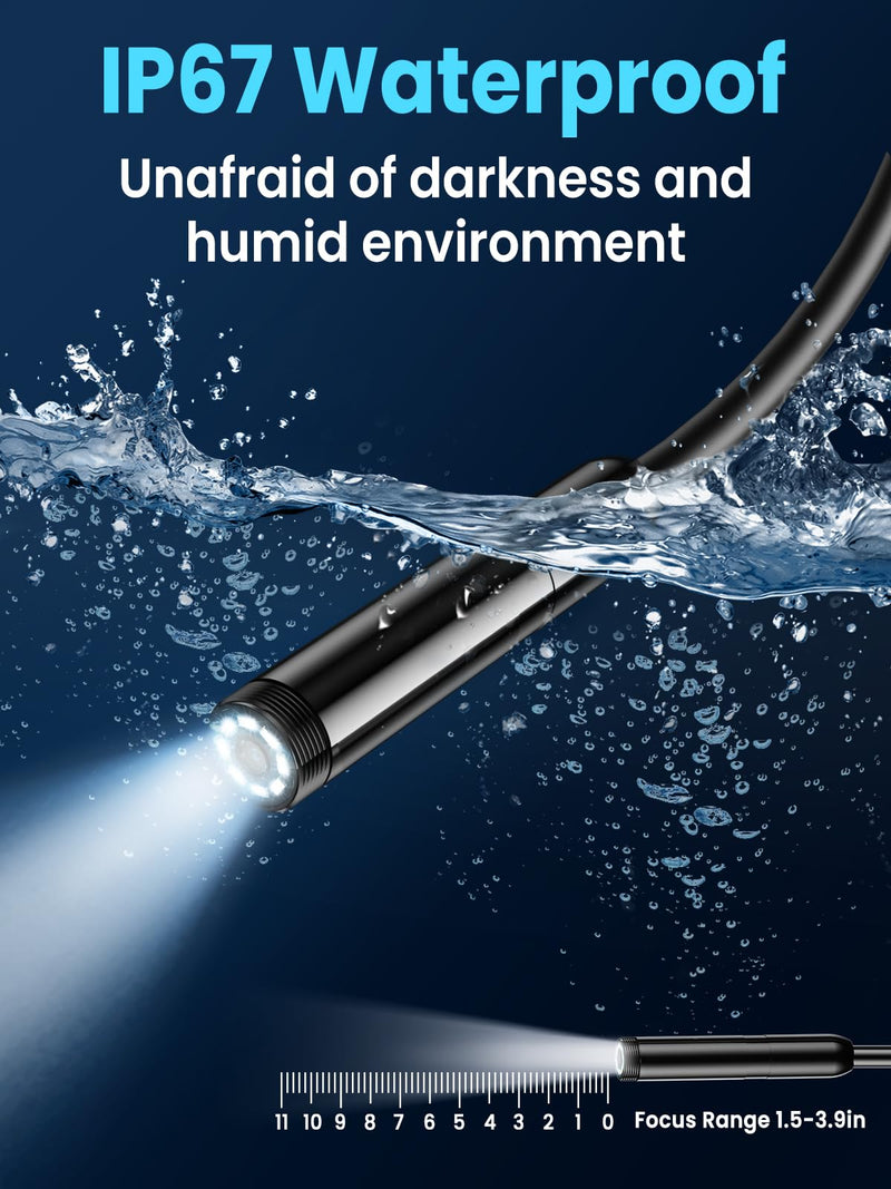 Endoscope Camera with Light, 4.3" IPS Screen 1080P Borescope with 8 LED Lights, 16.5 FT Semi-Rigid Cable Snake Camera, IP67 Waterproof Sewer Inspection Men Tool Single Lens P100-Single lens