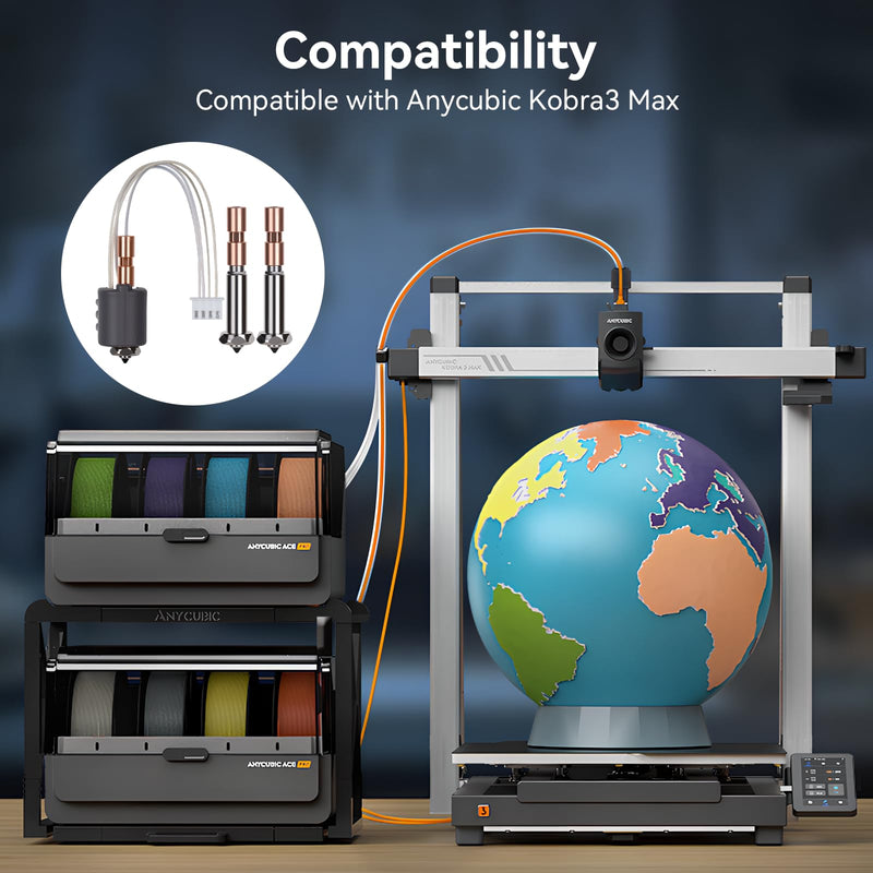 Kobra 3 Max Hotend Upgrade, All-Metal Extruder Replacement with 0.4/0.6/0.8mm Quick-Swap Hardened Steel Nozzles and Silicone Cover Compatible with Anycubic Kobra 3 Max/Combo 3D Printer
