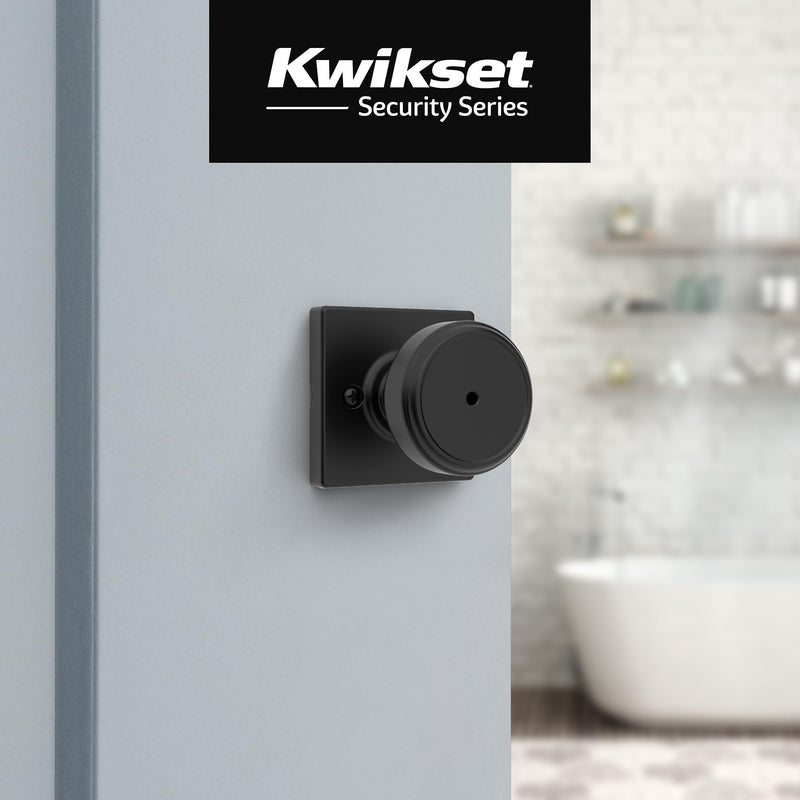 Kwikset Maven Interior Privacy Door Knob with Lock, Square Door Handle for Bathroom and Bedroom, Matte Black Keyless Turn Lock Doorknob, with Microban Protection 1 Pack