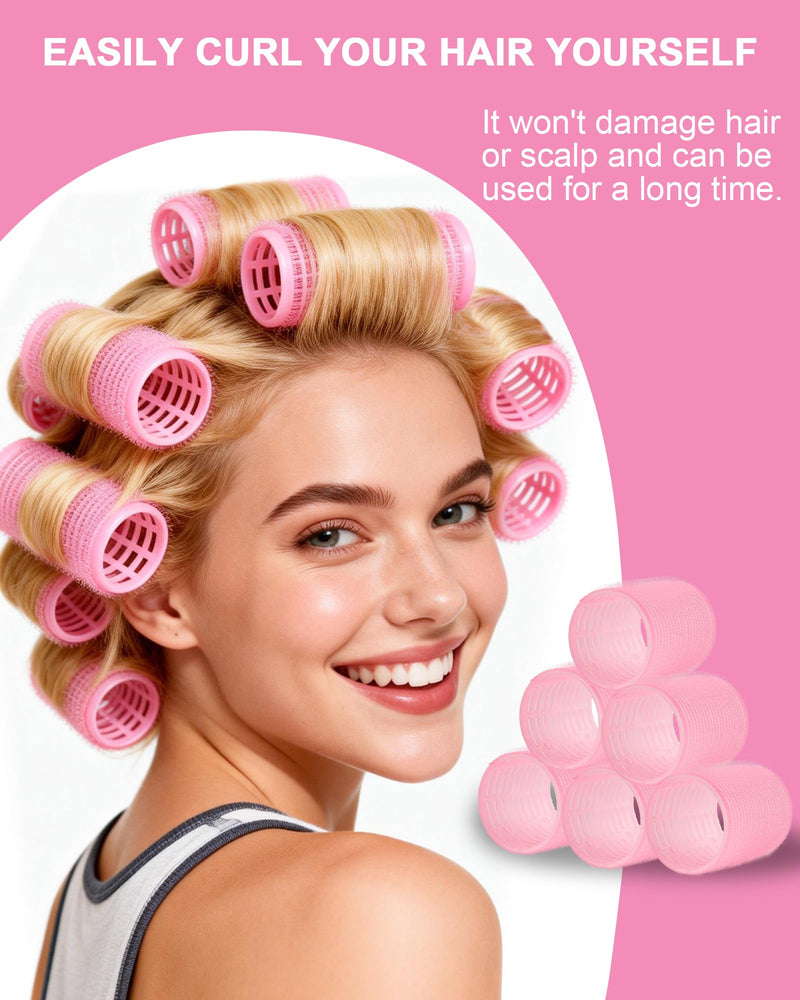 Hair Rollers with Clips 50PCS, Rollers for Hair Volume 4 Sizes | Includes 24 Clips And 4 Roller Sizes (60/48/36/25mm) For Long, Medium And Short Hair, Ideal For DIY Hair Styling Pink