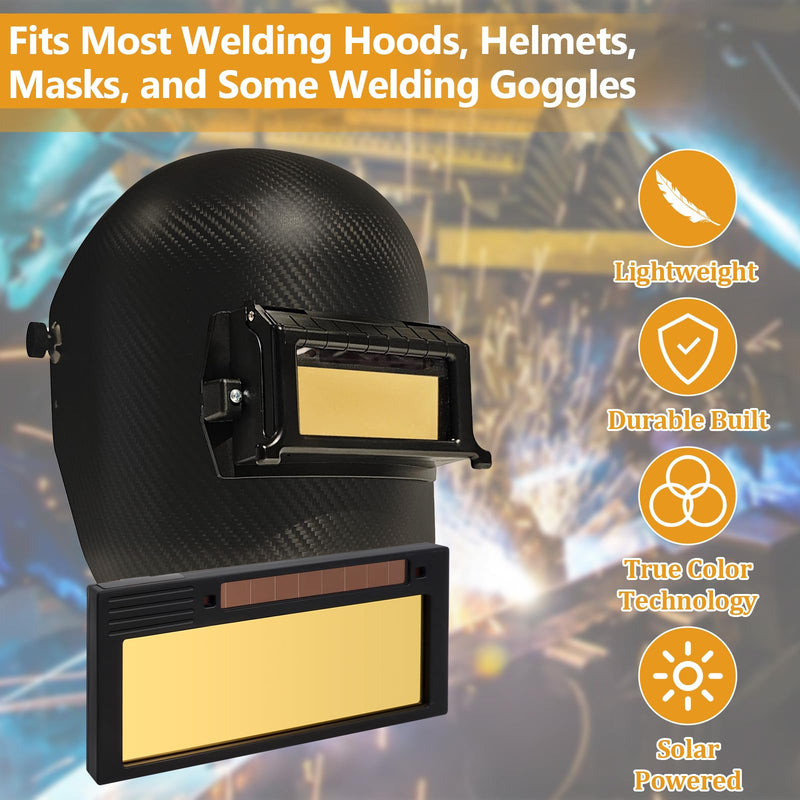Auto Darkening Welding Lens Shade 5-13, 2“x4 1/4”x0.33”,Gold Adjustable Welding Lens, True Color HD Deep Blue Weld View, Solar Energy Welding Lens for Pancake and Pipeliner Welding Hoods and Helmets