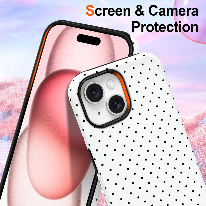 Hython for iPhone 14 Case & iPhone 13 Case Cute Polka Dot Aesthetic Simple Design 6.1", Heavy Duty Dual Layer Hybrid Hard PC Soft TPU Bumper Shockproof Protective Phone Cover Women Girls Girly, White For Iphone 13/14 - 6.1 Inch