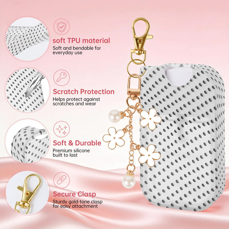 TPU Case for Touchland Hand Sanitizer Spray Mist 1 oz,Cute Polka Dot Cover with Flower keychain (Polka Dot White) Polka Dot White