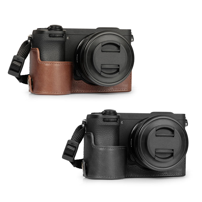 Mega Gear Genuine Leather Half Camera Case for Sony Alpha a6700 - Stylish and Protective (Brown) Brown