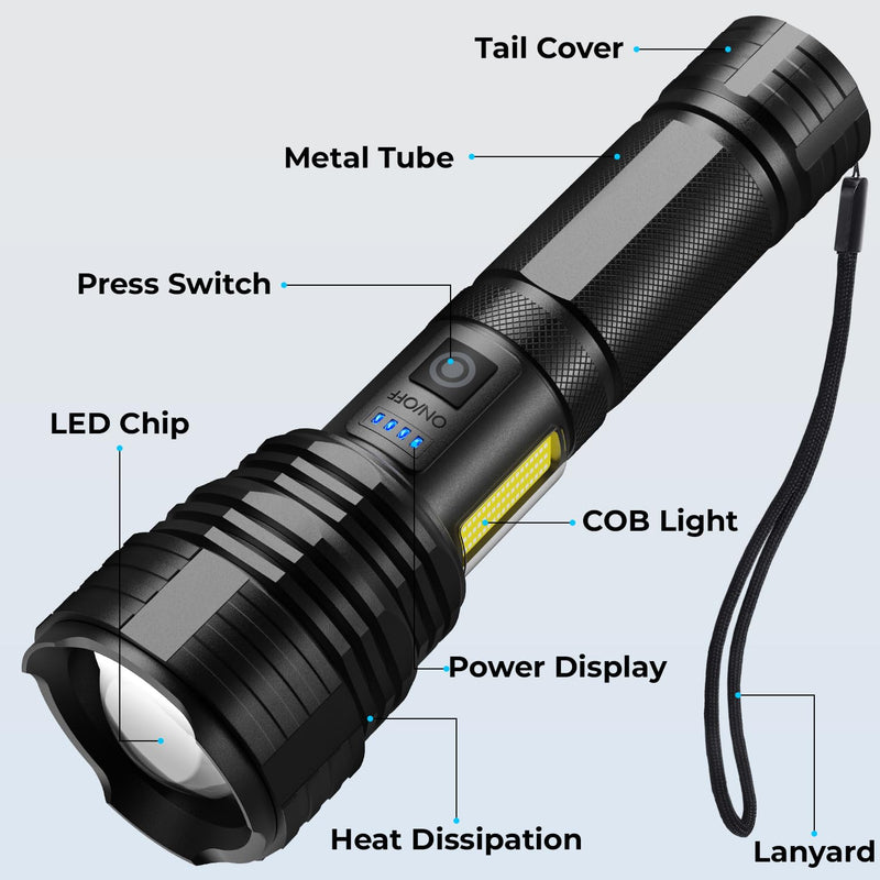 BERCOL Flashlight LED Rechargeable Flashlights High Lumens, 99,000 LM Super Bright Powerful Flashlight, High Powered Flash Lights Waterproof Handheld Flashlights for Home Camping Hiking(2 Pack)