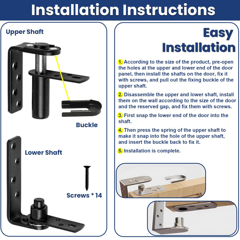 Upgraded Saloon Door Hardware, Self-Return Double Swing Hinge, Gravity Hinge - Heavy Duty Black 304 Stainless Steel, 110Lbs Black-1 Set