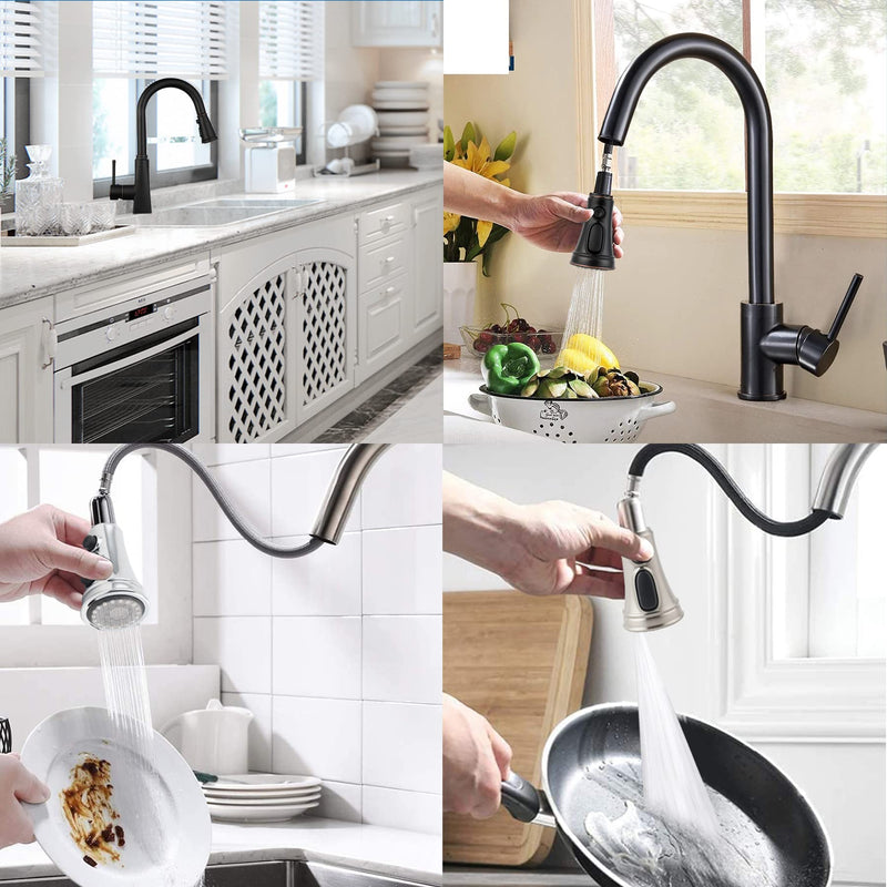 Hibbent Kitchen Faucet Head Replacement, NSF/ANSI/CAN 61 & CUPC Certified, 3 Function Pull Down Faucet Sprayer Nozzle - 15 Adapters Compatible with Moen, Delta, Kohler, Oil-Rubbed Bronze Stay on spray with hold button(common) Oil Rubbed Bronze