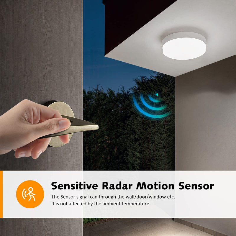 DLLT 24W Motion Sensor LED Ceiling Light, 8.7 Inch Wired Motion Activated Ceiling Light, 5000K Indoor Motion Flush Mount Light Fixture for Porch Walk-in Closet Hallway Pantry Stair, Non-Dimmable 24W-Sensor