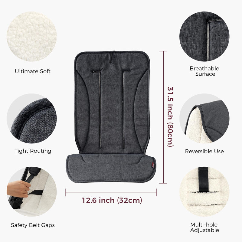 Momcozy Reversible Stroller Cushion | Universal Breathable Stroller Liner | Winter Warm Car Seat Liners | Crib Carriage Cushion Pad | Plush for Winter Use ＆Soft Fabric for All-Season Comfort Carbon Black
