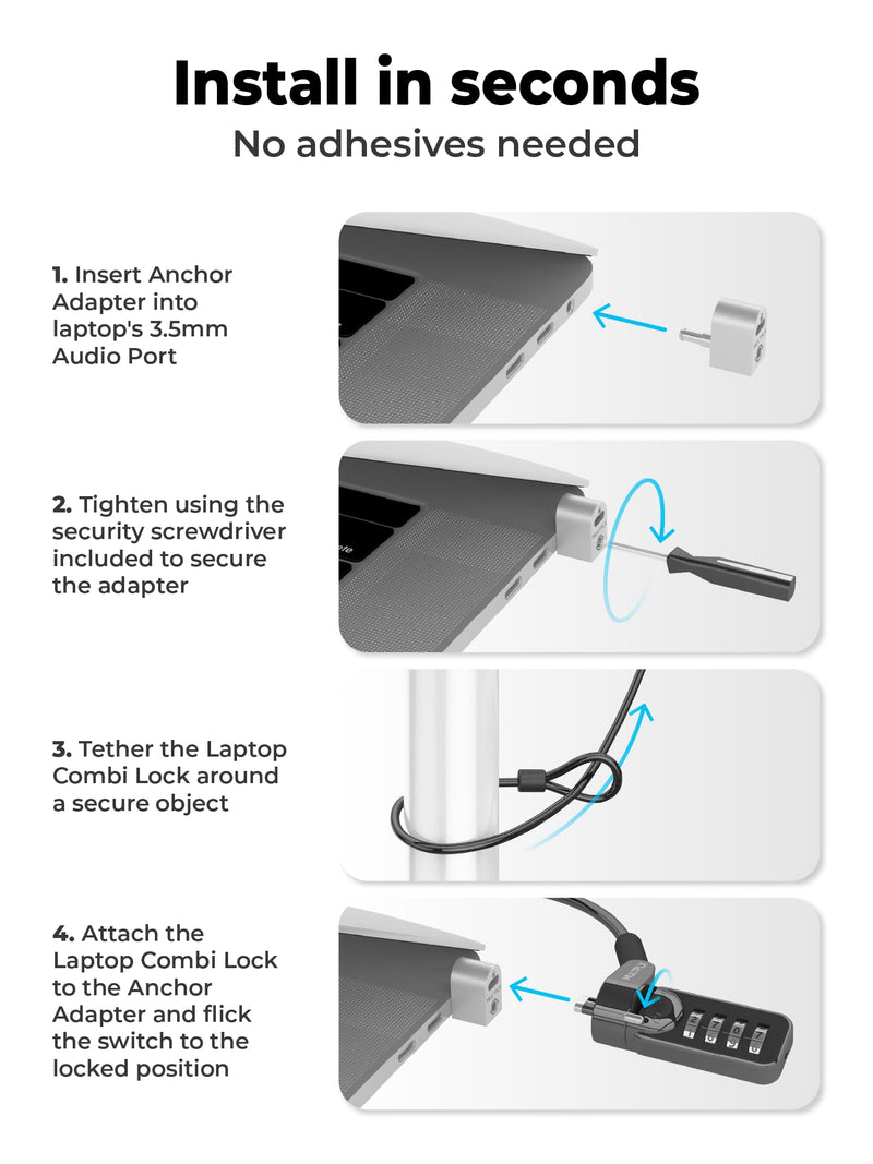 Universal Laptop Security Lock | Compatible with All Laptops inc MacBook | 1.7m Anti-Theft Cable | 4 Digit Combination Lock | Cut Resistant Steel Cable
