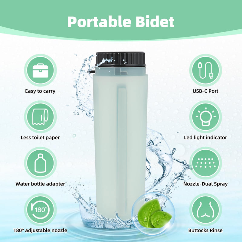 Hibbent Portable Bidet for Travel, High Pressure Handheld Electric Sprayer, Rechargeable Travel Bidet for Women & Men, Personal Hygiene Cleaning, Soothing Postpartum Care, perineal, Green 1 PACK