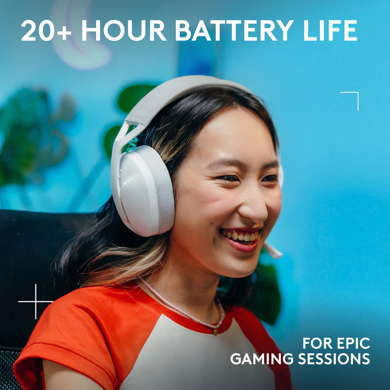 Logitech G321 Lightspeed Wireless Gaming Headset - White | Dynamic Comfort and fit, 16 kHz Boom mic, 20+ hrs Battery, for PC