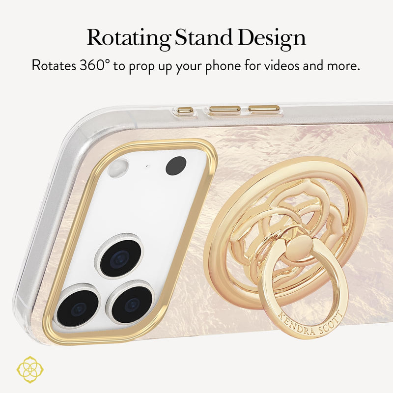 Kendra Scott Magnetic Phone Ring Grip with Stand - Gold Medallion | Stylish Designer Phone Holder for Hand - Removable and Collapsible MagSafe Grip for iPhone 17 Pro Max/16/15/14/13/12/Pixel 10