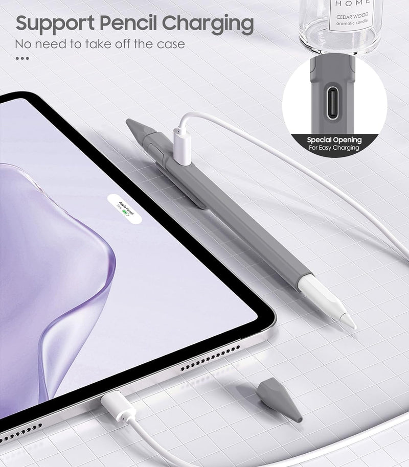 MoKo Pencil Sleeve Fits with Apple Pencil (USB-C) Case, Apple Pencil Holder Case, Anti Lost Caps & USB-C Charging Available, Protective Skin Apple Pencil Cover with Clip and 2 Nips, Space Gray