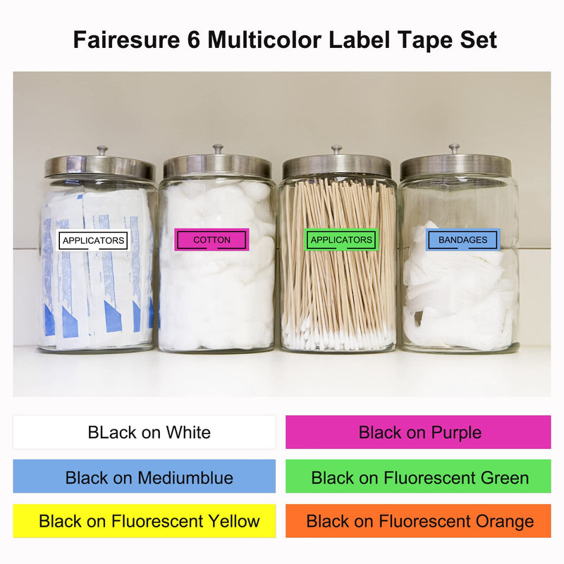6 Fluorescent Color Compatible Label Tape Replacement for Brother P Touch M Tape 12mm 0.47 M Compatible with P-Touch PT-M95 PT-90 PT-70 PT-65 PT-85 Label Maker Refills