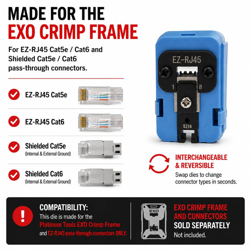 Platinum Tools 100072C EZ-RJ45 Die For Exo Crimp Frame, Cat6 Rated, Shielded, Network Cable Crimper for RJ45 and Modular Connectors