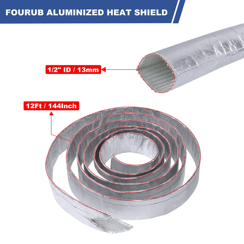 Automotive Aluminum Heat Shield Sleeve Wrap Wire Up to 485 °F, Cable Heat Shield Fire Sleeve Heat Resistance Silver Inner Diameter (1/2" 12Ft) 1/2" 12Ft