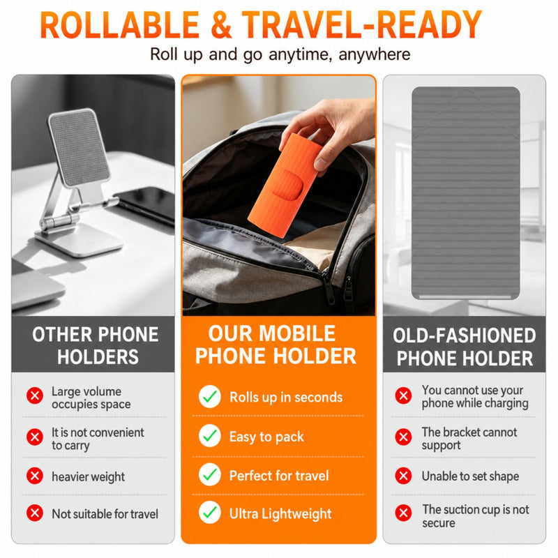 Airplane Phone Holder, Flexible Silicone Cell Phone Stand | Travel Essentials, Bendable Foldable, For Desk Bed Treadmill, 24 Suction Cups, Portable Plane Essentials for Flying