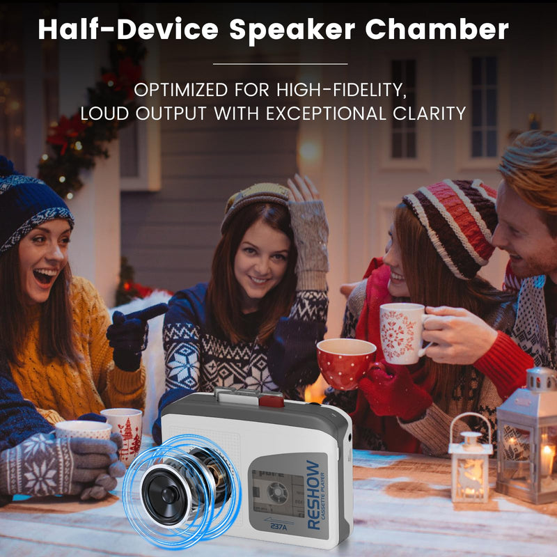 Portable Cassette Player with Built-in Speaker, Tape Recorder for Music Playback & Voice Recording, Ideal for Students, Home, Travel and Nostalgic Music Lovers (Grey White) Grey White