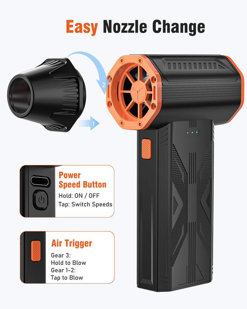 Electric Air Duster, 110000 RPM Cordless Rechargeable Compressed Air Duster | 3 Speed, Brushless Motor, Portable, Handheld Air Blower for Computer Cleaning, Keyboard, PC, Electronics, Car, Office & Home Black 1 Pack