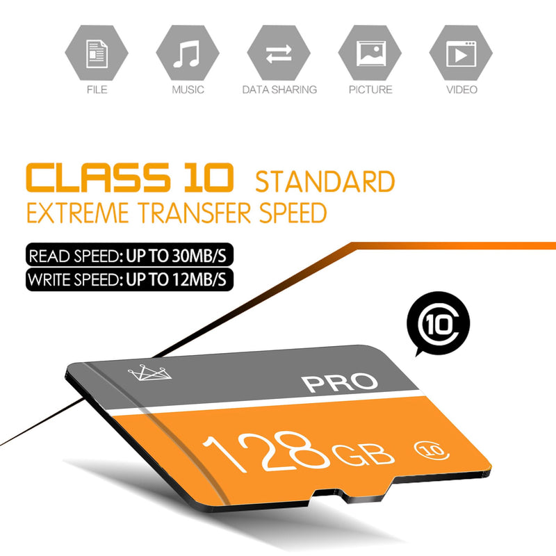 128GB Micro Memory Card,TF Card with Adapter Class 10 High Speed for Camera,Smartphone,Tablet,Personal Computer(2-Pack) Yellow 128GB-2PACK