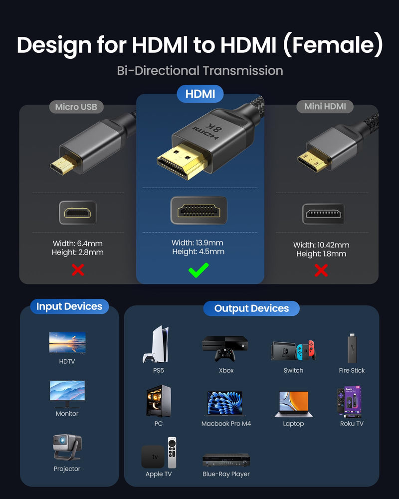 Silkland 8K HDMI Extension Cable 10FT/3M HDMI Extender 2.1, 8K@60hz 4K@120hz HDMI Male to Female Adapter, Ultra High Speed 48Gbps Hdmi Cord Compatible with Fire Stick Roku TV Blu-Ray Laptop PS5 PS4 PC