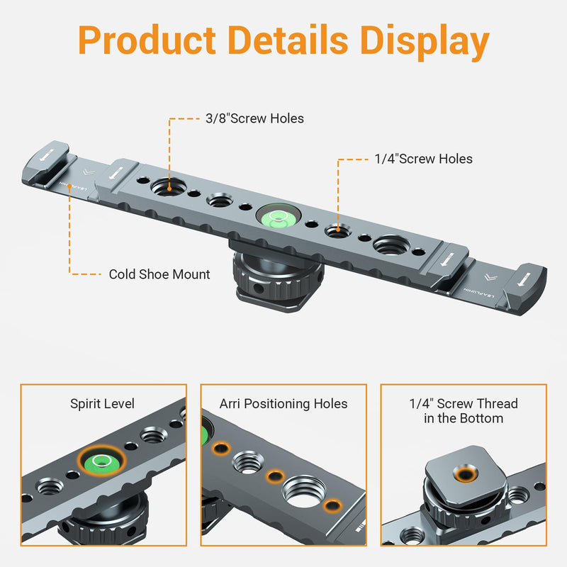 Dual Cold Shoe Mount for Vlogging, Metal Microphone Mount with 1/4" Tripod Screw, Hot Shoe Mount with 4 Screw Holes, Flash Bracket Suitable for DSLR Camera,Microphone Audio Recorder Monitors Gray