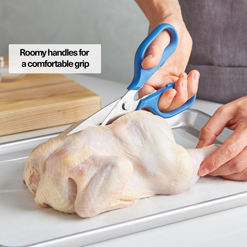 Misen Heavy Duty Kitchen Shears - Stainless Steel, Versatile and Easy Clean Scissors for Meat, Herbs and Veggies - Ambidextrous Comfort Handle - Professional Grade - Blue Large