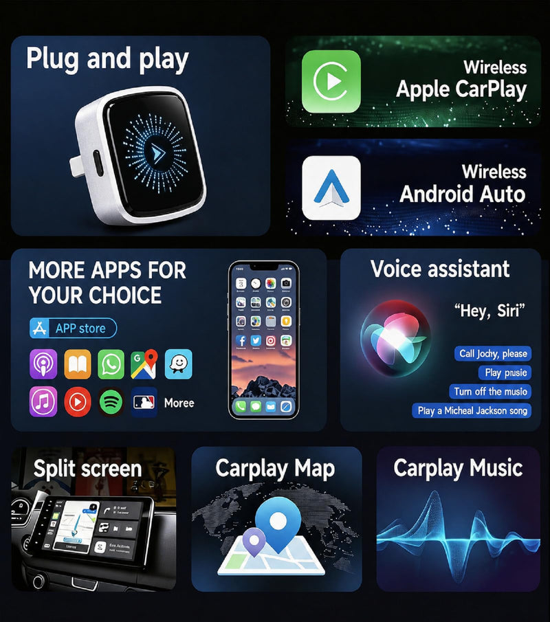 2-in-1 Wireless CarPlay Android Auto Adapter for Factory Wired Carplay Cars | One-Tap Phone Switch, Plug & Play USB-C/A Dongle, 5GHz WiFi BT5.4, Fast Auto Reconnect, Extension Cable, Not for BMW Tesla Black