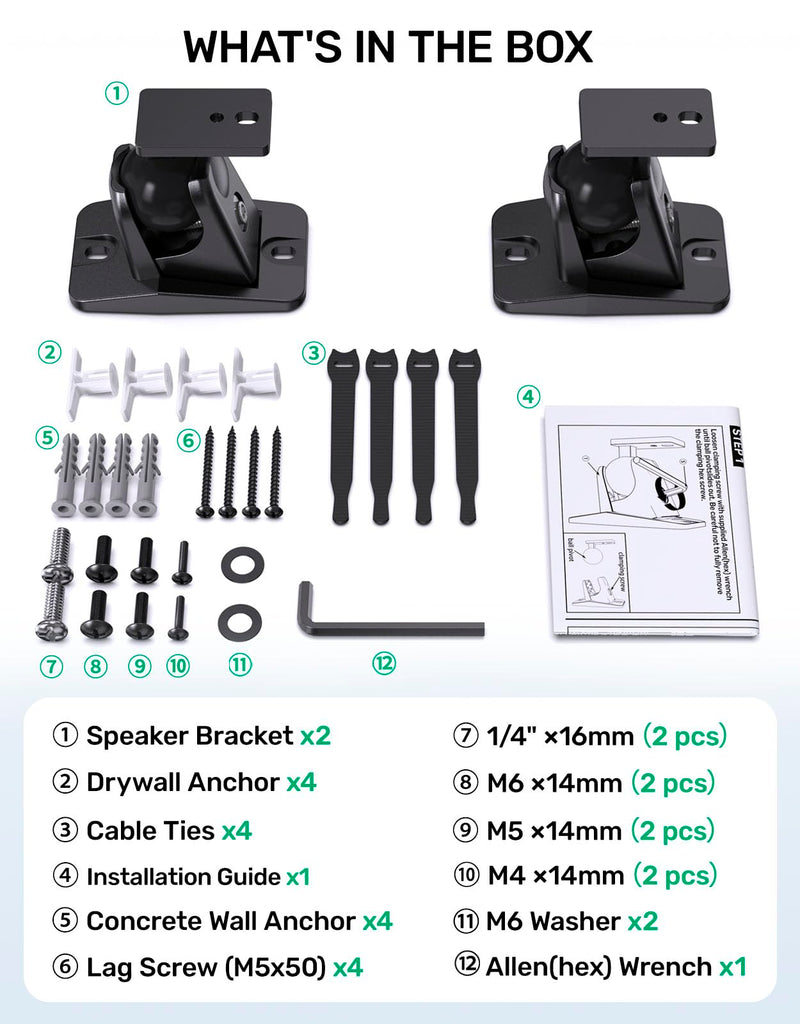 Surround Sound Rear Speaker Wall Mount 2 Pack, Keyhole Mount, Holds 11 lbs | Adjustable Angle, Aluminum Alloy, Keyhole Mount, Fits 1/4"-20, M4, M5, M6 Threads, Compatible with Roku, Samsung and Others