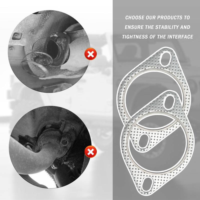 2PCS 2.5" Exhaust Gasket Kit Include 4PCS Exhaust Bolts,2-Bolt Exhaust Flange Gasket for Automotive Replacement Exhaust Manifold Gaskets OEM#120-06310-0002,Premium Car Accessories (2.5inch) 2.5inch