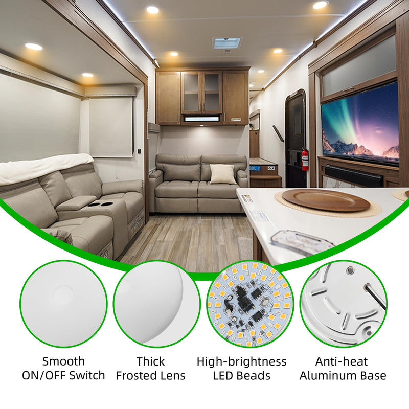 RV Ceiling Light 12V, 4.5Inch RV Light Interior, Dimmable Puck Dome Lights for Motorhome Boat Trailer (Warm White 6Pack) Warm White 6Pack